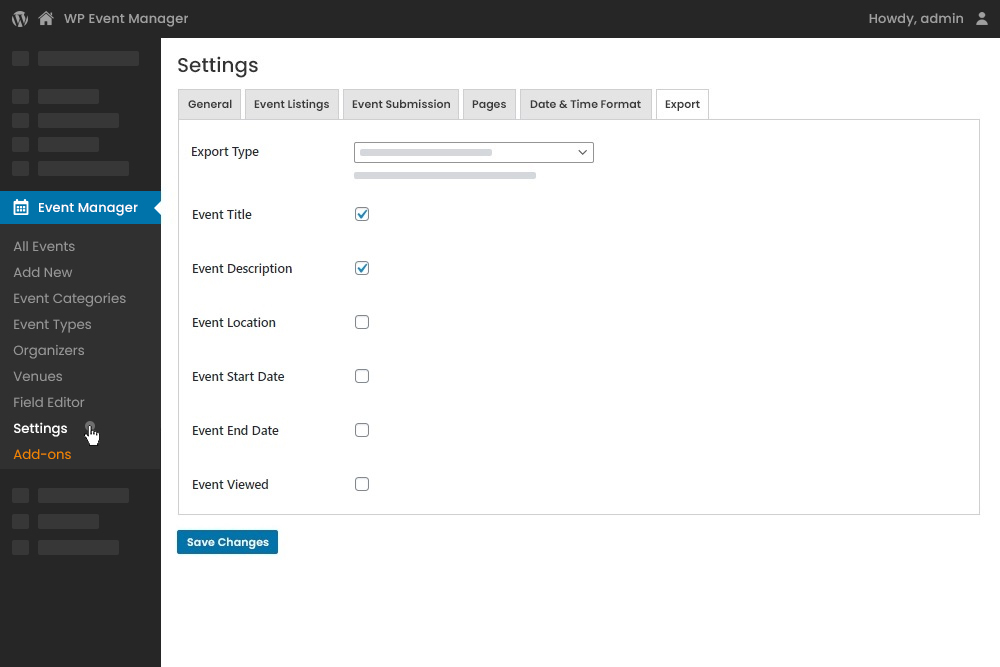 Admin Export With Custom Fields Settings