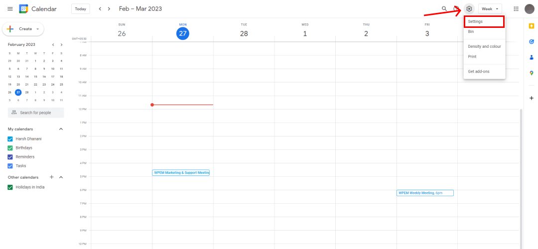 calendar setting