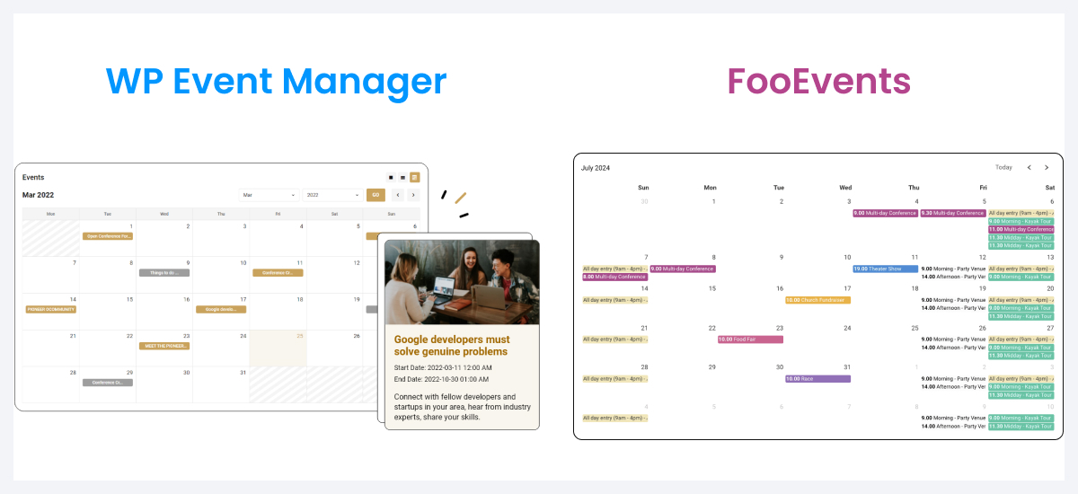 wp fooevents comparision calendar