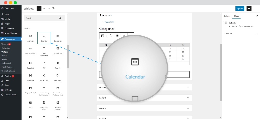 calendar event widget