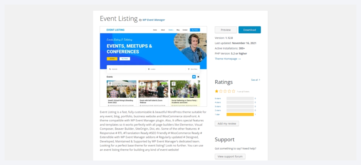 event listing theme