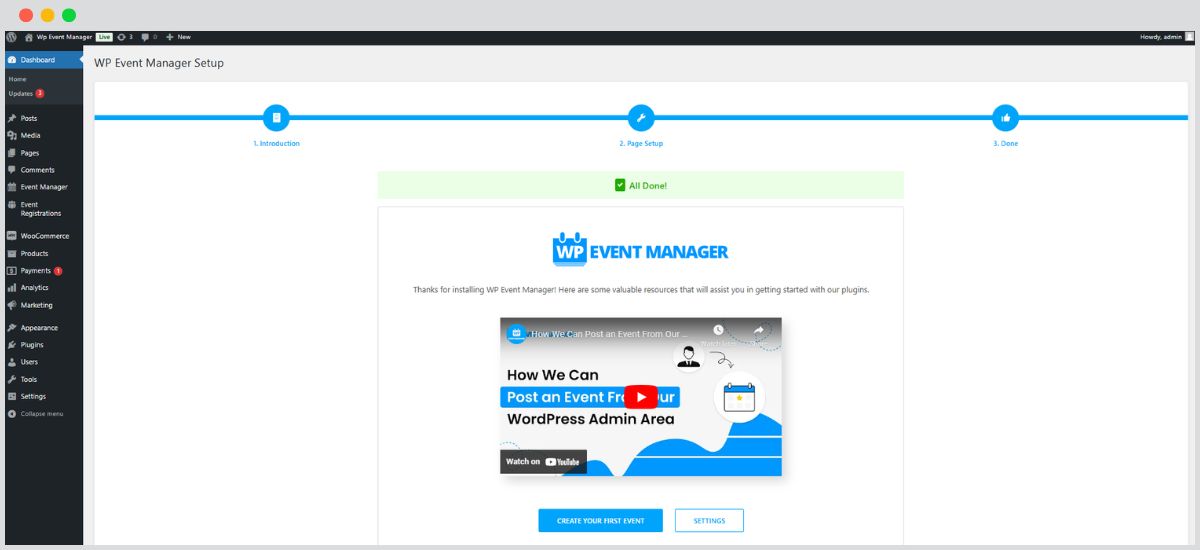 event manager setup
