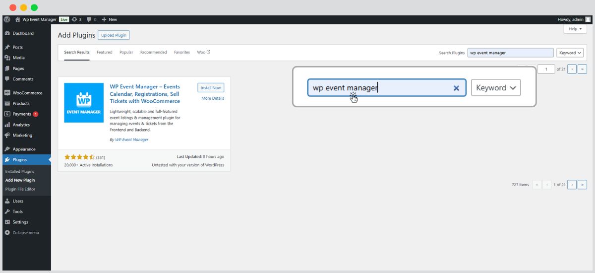 keyword search bar