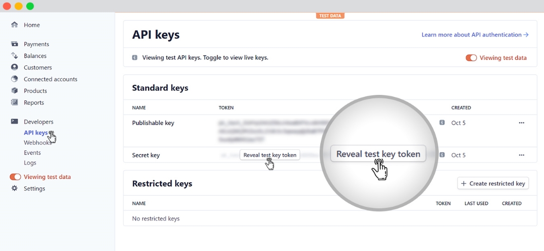 reveal test key token
