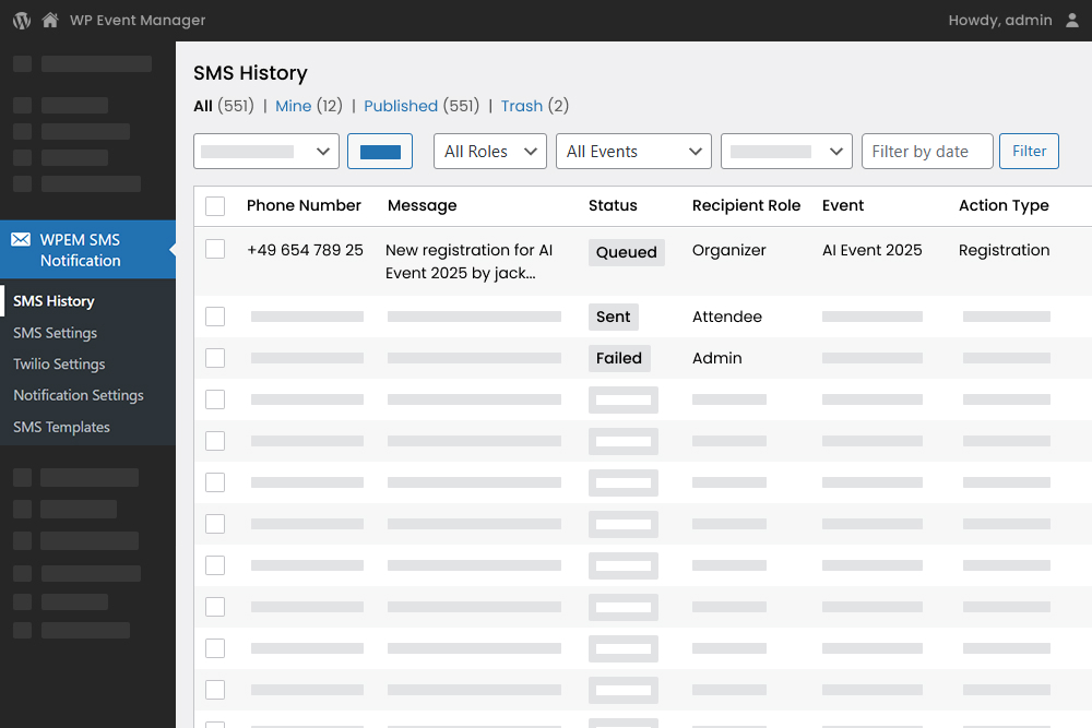 Tracking Sms History From The Backend