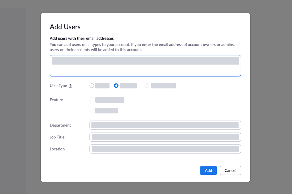 Zoom Add New Users